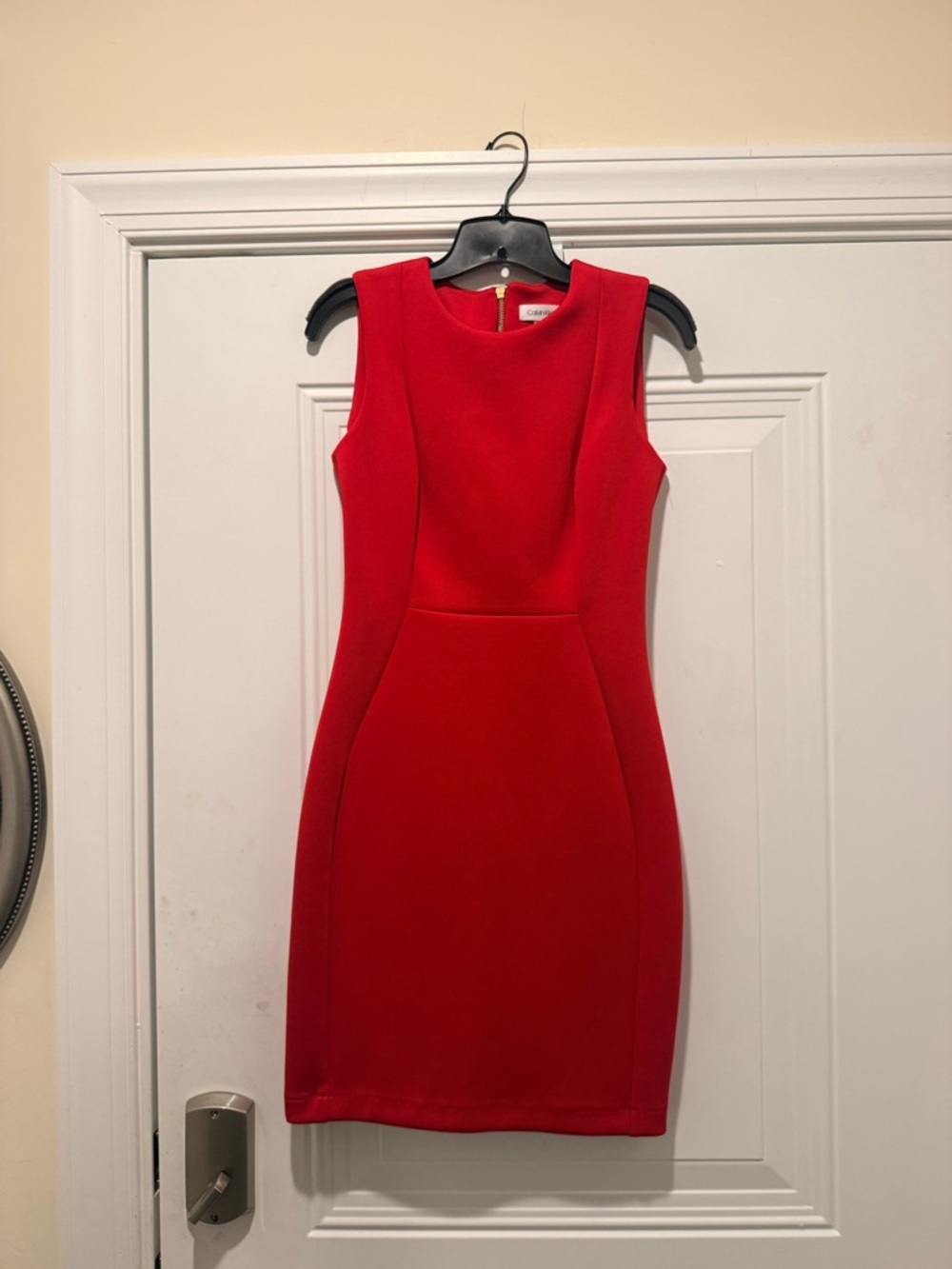 Calvin Klein Bold Red Sleeveless Midi Sheath Dress